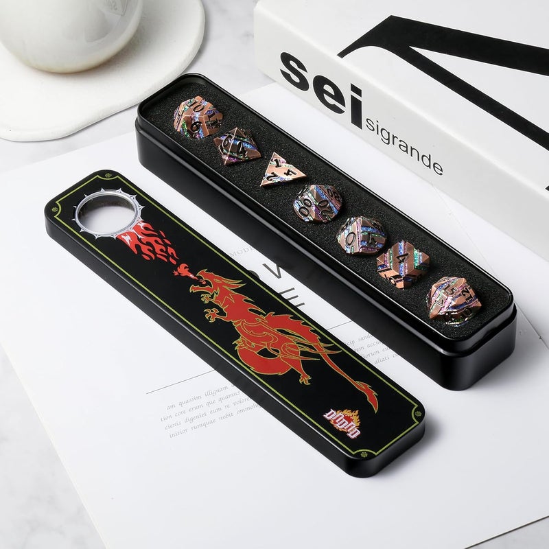 DNDND Stripe Metal Dice, Metallic Glitter Stripes DND Dice with Gift Metal Box for Dungeons and Dragons Tabletop Game (Colorful Stripes) - Image 2